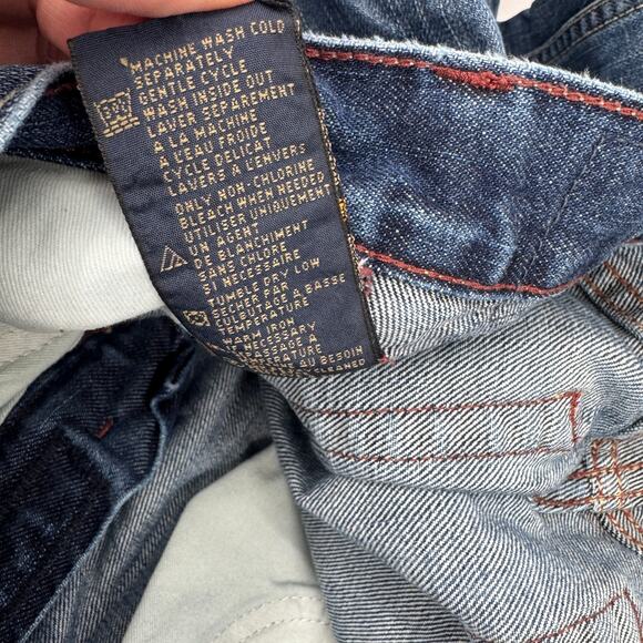 Tommy Bahama Jeans Mens 32x32 ACTUAL Indigo Palms Bootcut Blue Denim HEM WEAR - Picture 8 of 9